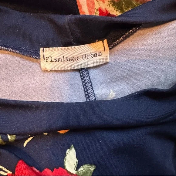 NWOT Flamingo Urban Navy Blue Floral Print Midi Dress Size Medium - Picture 7 of 8